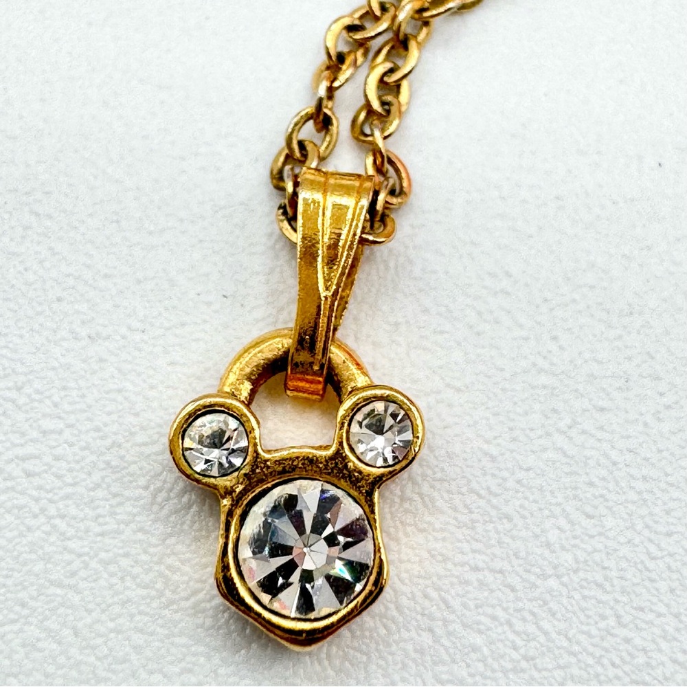 Disney Mickey Mouse Crystal Pendant Necklace Small Dainty Delicate Signed 18”